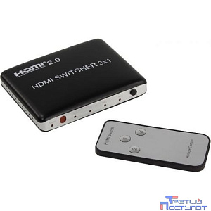ORIENT HS0301H-2.0, HDMI 4K Switch 3->1, HDMI 2.0/3D, HDR, UHDTV 4K/ 60Hz (3840x2160)/HDTV1080p, HDCP2.2, встроенный ИК приемник, пульт ДУ, внешний БП 5В/1А