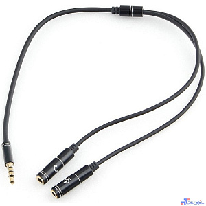Кабель аудио Cablexpert CCAB-02-35MYHM-0.2MB. 3.5 джек 4pin(M)/2х 3.5 джек(F) наушники и микрофон, черный, 0.2м, блистер