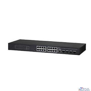 DAHUA DH-PFS4420-16GT-240 20-портовый гигабитный управляемый коммутатор с PoE уровня L2, 16xRJ45 1Gb PoE, 4xSFP 1Gb, суммарно 240Вт, коммутация 40 Гбит/с, MAC-таблица 8К