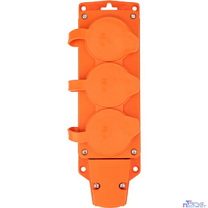 Rexant (111-227) Розетка (колодка) влагозащищенная с крышкой 3 гнезда COMPACT, с/з, 16А, IP54, каучук, оранжевая