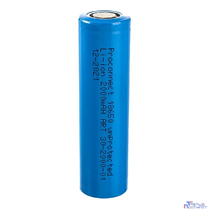 PROconnect (30-2000-01) Аккумулятор Li-ion 18650, 3,7В, 2000мАч, без платы защиты, плоский контакт, 1 шт, пакет