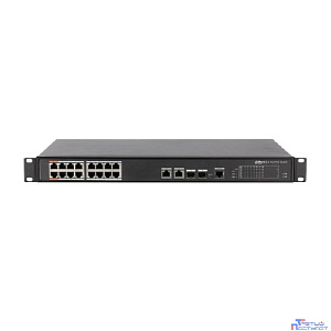DAHUA DH-PFS4218-16ET-190 16-портовый управляемый коммутатор с РоЕ, уровень L2, 16xRJ45 100Mb PoE, 2хКомбо SFP/RJ45 1Gb uplink, суммарно 190Вт, коммутация 8.8 Гбит/с, MAC-таблица 4К