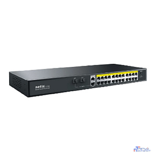 Коммутатор Netis P124GH (L2) 24x100Мбит/с 2x1Гбит/с 1xКомбо(1000BASE-T/SFP) 1SFP 24PoE 24PoE+ 360W неуправляемый