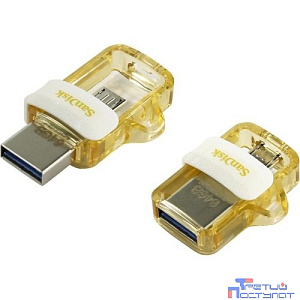 SanDisk USB Drive 64GB SDDD3-064G, Ultra Dual Drive, White-Gold, Retail, 4x6 Insert