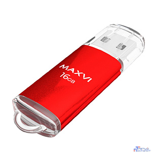 Maxvi USB Drive 16GB MP red, монолит с колпачком, металл + ABS пластик, USB 2.0