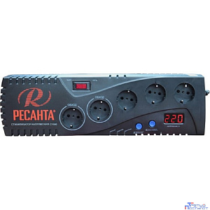 Ресанта С-1500 63/6/33 (16687) Стабилизатор {5 розеток -(3/2), 1000 Вт, 220В±8% + защита RJ11, Вес 3,8 кг}