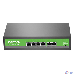 Digma DSP204F-2F-T80 Коммутатор DSP204F-2F-T80 V1 (L2) 6х100Мбит/с 4PoE 4PoE+ 80W неуправляемый