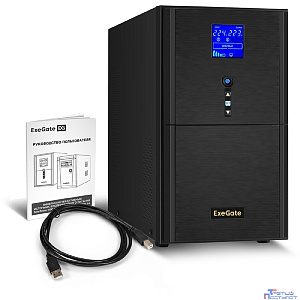 Exegate EX295984RUS ИБП (инвертор, синус, для котла) ExeGate SineTower SN-3000.LCD.AVR.3SH.1C13.RJ.USB <3000VA/2400W, чистая синусоида, LCD дисплей, AVR, 3*Schuko+1*C13, RJ45/11, USB, линейно-интеракт