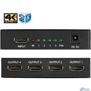 ORIENT HSP0104H, HDMI 4K Splitter 1->4, HDMI 1.4/3D, UHDTV 4K(3840x2160)/HDTV1080p/1080i/720p, HDCP1.2, внешний БП 5В/1А, метал.корпус (29986)