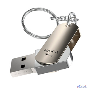 Maxvi USB Drive 64GB MR metallic silver, поворотный, металл, USB 2.0