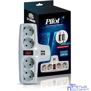 ZIS Сетевой разветвитель ZIS Pilot-T (4 розетки, 2xUSB)