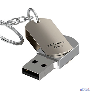 Maxvi USB Drive 64GB MR metallic silver, поворотный, металл, USB 2.0