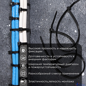 PROconnect (57-0201-4) Стяжка кабельная нейлоновая 200x2,5мм, черная (100 шт/уп)