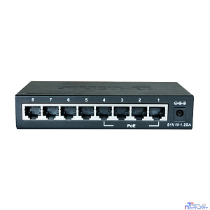 D-Link DES-1008P/C1A Неуправляемый коммутатор с 8 портами 10/100Base-TX (4 порта с поддержкой PoE 802.3af (15,4 Вт), PoE-бюджет 52 Вт)