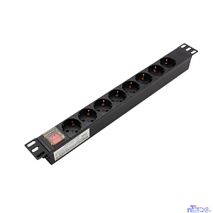 PROconnect (04-0309) Блок розеток 19", 1U, 10А, 8 розеток, корпус алюминий, со шнуром питания