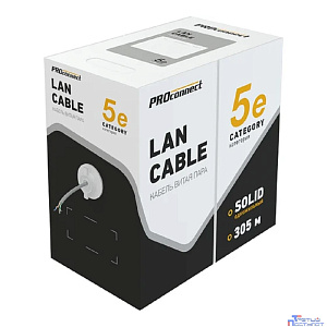Rexant (01-0052-R) Кабель витая пара U/UTP, CAT 5e, PVC, 4PR, 24AWG, INDOOR, SOLID, серый, 305м, серия LIGHT, РФ