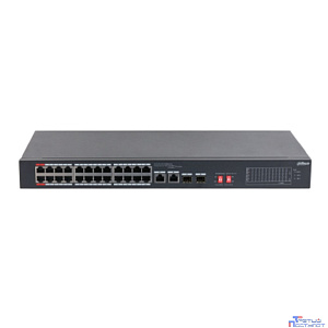 DAHUA DH-S3226-24ET-240 24-портовый неуправляемый коммутатор с РоЕ, 24xRJ45 100Mb PoE, 2хКомбо SFP/RJ45 1Gb uplink, суммарно 240Вт, коммутация 8.8 Гбит/с, MAC-таблица 8К