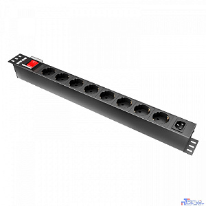 NTSS Блок розеток NTSS, 19", 1U, пластик, 1ф10А, 2.3кВт, (8) Schuko CEE 7/7, выкл. с подсв.и  крыш., вх. 60320 С14 NTSS-PDU-DA1015