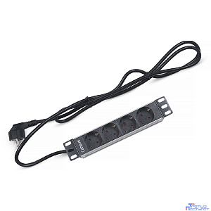 Cabeus PDU-4P-2EU Блок евророзеток для 10" шкафов, горизонтальный, 4 розетки, 16 A, без выключателя, алюминиевый корпус, шнур 2 м, вилка немецкий стандарт