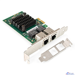 Exegate EX299699RUS Сетевой адаптер ExeGate EXE-I350-T2V1 (PCI-E x1, порты 2xRJ45 (медные), 10/100/1000Mbps, Gigabit NIC Intel Chipset NHI350AM2)