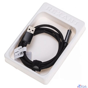 Rexant (18-7062) Кабель USB-A – Lightning для Apple, 2,4А, 1м, в черной нейлоновой оплетке, c LED дисплеем