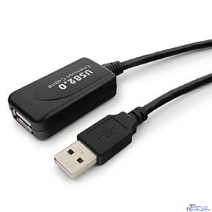 Cablexpert UAE016-BLACK Кабель удлинит. USB 2.0 активный AM/AF, 4.8м, черный, пакет