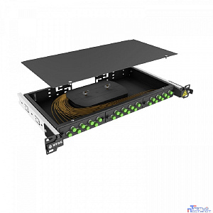 NTSS Кросс 19" NTSS PREMIUM выдвижной, предсобранный 1U, 8 портов FC/APC, 9/125 мкм, (сплайс, пигтейлы, кдзс, планки, адаптеры), черный, RAL9005 NTSS-RsFOB-PM-1U-8-FC/A-9-SP1.5G2A-BL