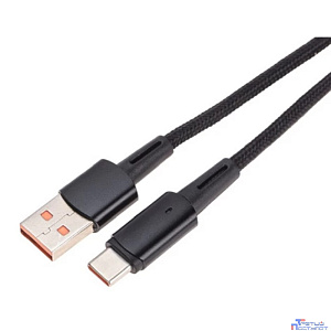 Rexant (18-7064) Кабель USB-A – Type-C, 6А, 66Вт, 1м, в черной нейлоновой оплетке, со световой индикацией