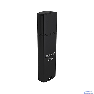 Maxvi USB Drive 32GB MP2 black, монолит с колпачком, ABS пластик + металл, USB 2.0