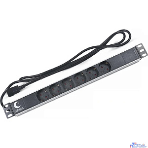 Cabeus PDU-6P-2IEC Блок евророзеток для 19" шкафов, горизонтальный, 6 розеток, 10 A, без выключателя, алюминиевый корпус, шнур 2 м, вилка IEC 320 C14