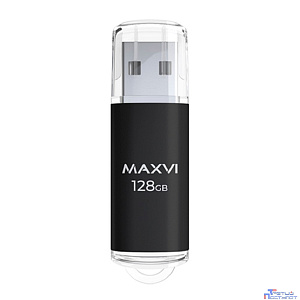 Maxvi USB Drive 128GB MP black, монолит с колпачком, металл + ABS пластик, USB 2.0