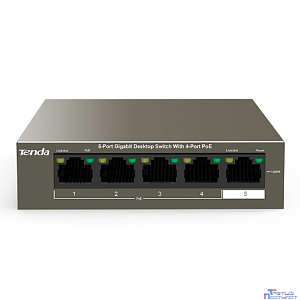 TENDA TEG1105P-4-63W Коммутатор настольный 5-Ports 10/100/1000 Base-T 4-Ports PoE(PoE бюджет 58W)