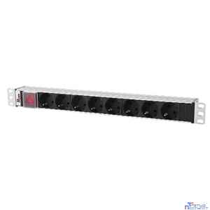 REM Блок розеток Rem-10 без шнура с выкл., 8 Schuko, вход IEC 60320 C14, 10A, алюм., 19" (R-10-8S-V-440-Z)