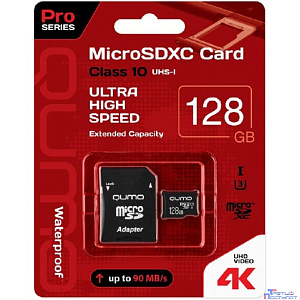 Micro SecureDigital 128Gb QUMO QM128GMICSDXC10U3 {MicroSDXC Class 10 UHS-I, SD adapter}