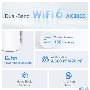 TP-Link Deco PX50(2-pack) AX3000 Домашняя Mesh-система Wi-Fi 6 с поддержкой Powerline G1500