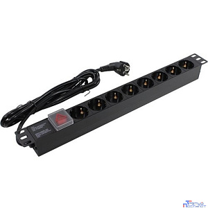 Exegate EX280844RUS Блок розеток ExeGate ServerPro PDU-19H805 Al-8S-EU3-SW, 19",1U,алюм, 8Schuko, евровилка, 3м