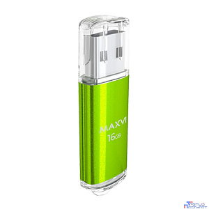 Maxvi USB Drive 16GB MP green, монолит с колпачком, металл + ABS пластик, USB 2.0