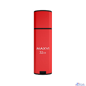 Maxvi USB Drive 32GB MP2 red, монолит с колпачком, ABS пластик + металл, USB 2.0