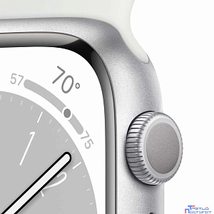 Apple Watch Series 8, 45 мм, корпус из алюминия серебристого цвета, спортивный ремешок белого цвета, размер M/L [MP6Q3LL/A] (США)