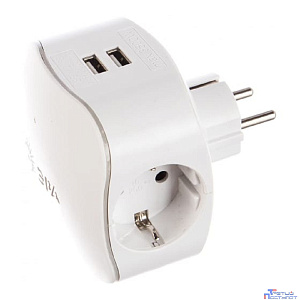 ЭРА Б0015243 Разветвитель электрический SP-3e-USB-2A на 3 розетки + 2 USB с заземлением со шторками 16А белый