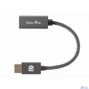 Telecom <TA560> Кабель-переходник DP --> HDMI-F 0.2m , серый металлик, оплетка, 4K@60Hz [7958820049156]