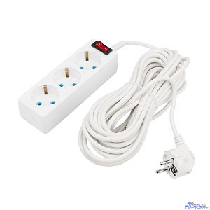 PROconnect (11-7207) Удлинитель 3 гнезда, 10м, 3х0,75мм?, с/з, с кнопкой, белый