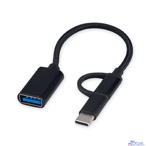 Cablexpert Кабель-переходник USB2.0 OTG Type-C(M)+MicroUSB(M)/AF, алюминий+нейлон оплетка, 0.15м (A-OTG-CMAF2-2in1)