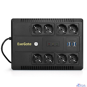 Exegate EX295011RUS ИБП ExeGate NEO NNB-650.LED.AVR.8SH.CH <650VA/390W, LED, AVR, 8*Schuko, 4*USB-порта для зарядки, Black>