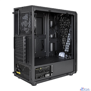 Exegate EX293014RUS Корпус Miditower ExeGate EVO-8225-NPX500 (ATX, БП 500NPX с вент. 12см, 2*USB+1*USB3.0, черный, 2 вент. с RGB подсветкой и полоса на передней панели, боковая панель - закаленное сте