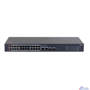 DAHUA DH-CS4228-24GT-240 24-портовый гигабитный PoE коммутатор с функцией облачного управления, 24xRJ45 1Gb PoE, 2xRJ45 1Gb uplink, 2xSFP 1Gb; суммарно 240Вт, коммутация 56 Гбит/с, MAC-таблица 8К