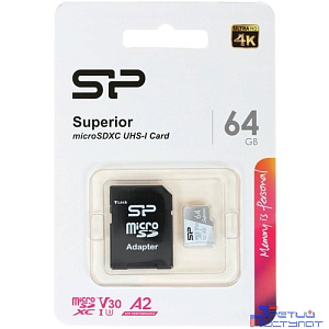 Micro SecureDigital 64GB Silicon Power Class10 SP064GBSTXDA2V20SP Superior + adapter