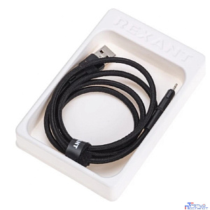 Rexant (18-7060) Кабель USB-A – Lightning для Apple, 2,4А, 1м, в черной нейлоновой оплетке