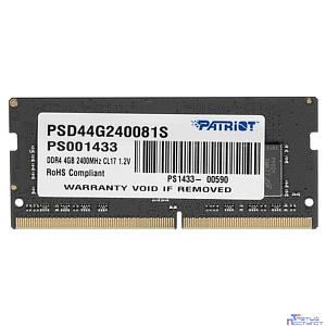Память SO-DIMM DDR4 4Gb PC19200 2400MHz CL17 Patriot 1.2V (PSD44G240081S)