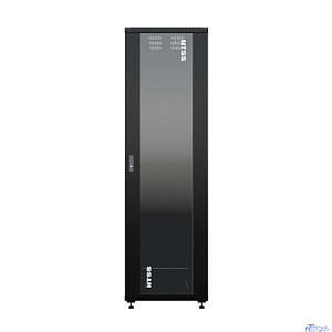 NTSS Шкаф напольный универсальный серверный NTSS R 47U 600х1000мм, 4 профиля 19, двери стекло и сплошная металл, боковые стенки съемные, регулируемые опоры, разобранный, черный RAL 9005 NTSS-R47U60100